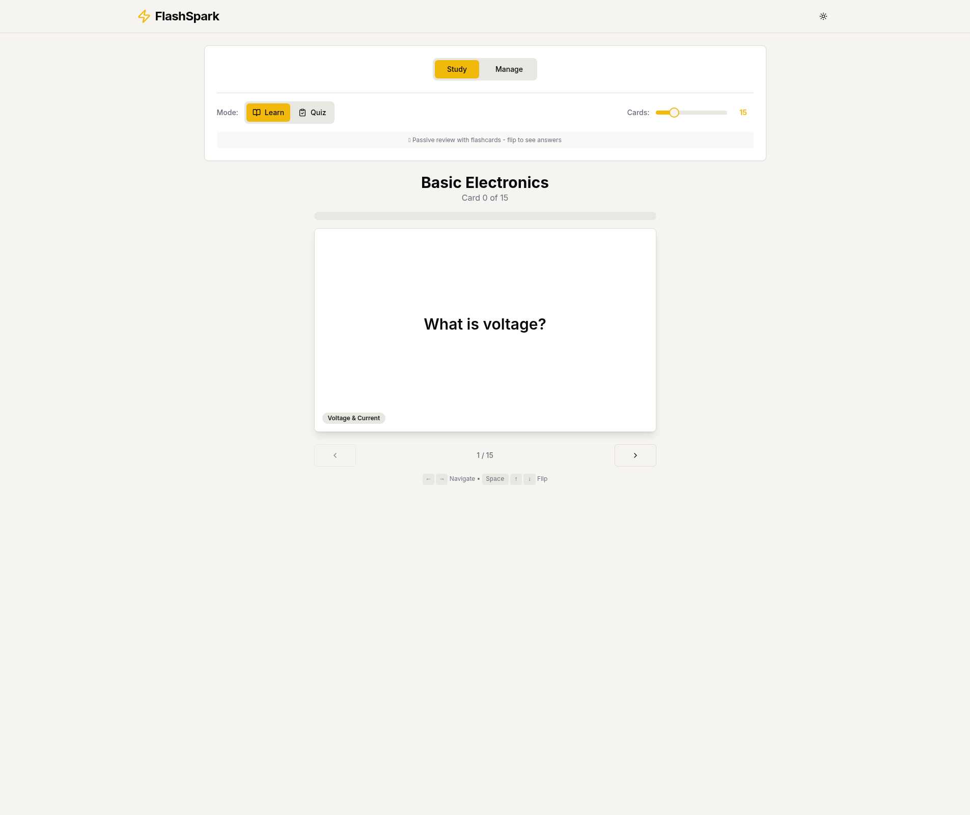 FlashSpark Active Study Session